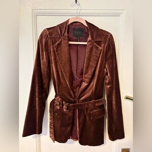 Paige burnt maroon belted velvet blazer